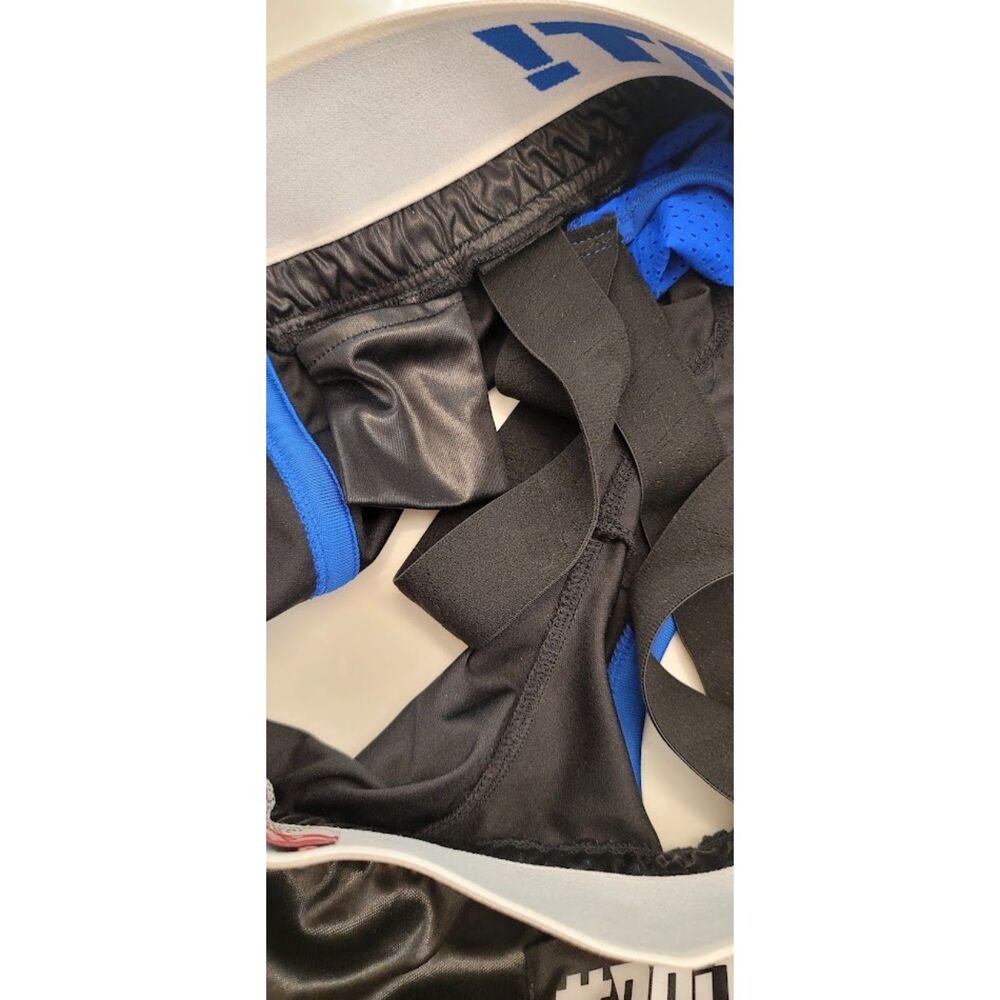 DOiT Shiny Split Running Shorts Built-In Jockstrap Black Blue Gay Pride Sz. L - Picture 10 of 10